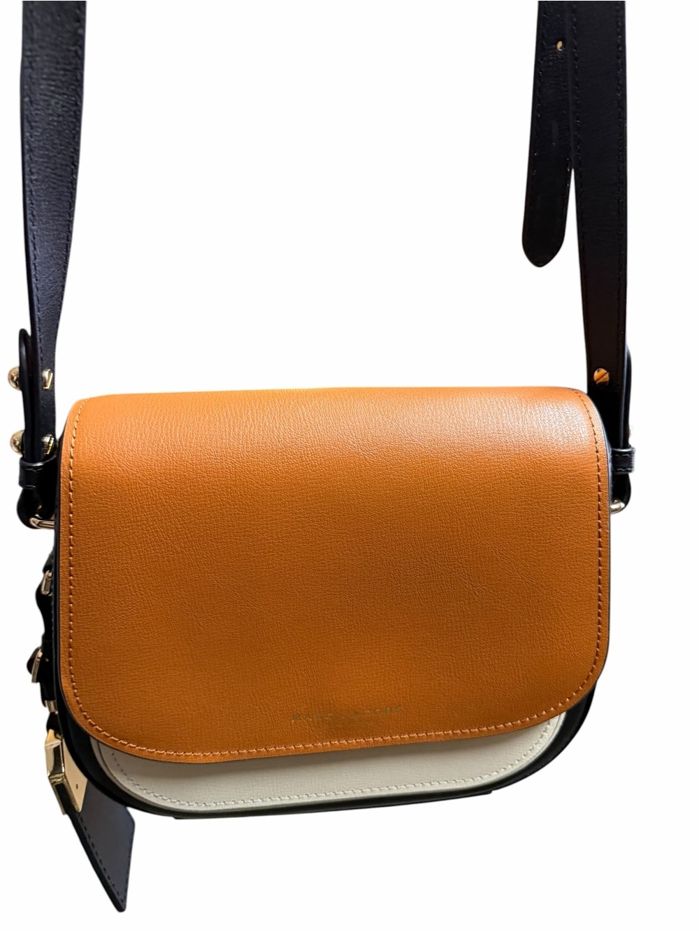 Marc Jacobs Tan and Black Leather Crossbody with Gold Chain Accent
